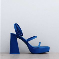 Zara (Never Worn): Heeled Platform Sandals - 8 Trendy Blue Evening Sandals, Chic Blue Platform Sandals, Blue Platform Sandals With Open Heel, Zara Blue Open Toe Heels, Blue Evening Sandals For Summer, Blue Block Heel Platform Sandals, Blue Zara Sandals With Open Heel, Zara Blue Open Heel Sandals, Blue Zara Heels For Summer