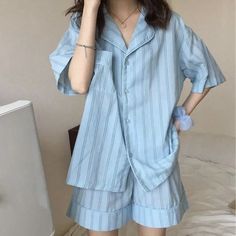 Pijamas Women, Pajama Fashion, Cute Sleepwear, Cute Pajama Sets, Pajama Outfits, Harajuku Outfits, Striped Pyjamas, Cute Pajamas, Womens Pyjama Sets