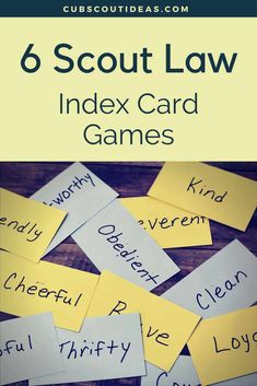 six scout law index card games with the title 6 scout law index card games