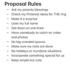 a white poster with the words proposal rules