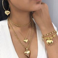 3 Piece Set Set Includes: Necklace, Bracelet, And Earrings Goldtone Charm Bracelet With Matching Charm Multi Chain Necklace And Earrings Fashion Boutique Jewelry No Brand Allow Material قلادات متدلية, Metal Pendant Necklace, Gold Necklace Simple, Layered Chokers, Layered Necklace Set, Heart Choker, Multi Layer Necklace, Gold Fashion Necklace, Girls Jewelry