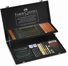 the faber castei box contains many different colored pencils