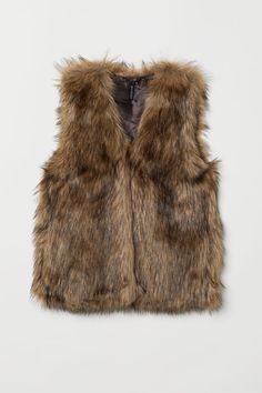 Faux Fur Vest - Brown - | H&M US 1 Faux Vest, Faux Fur Gilet, Mens Fashion Dressy, Brown Faux Fur Vest, Fur Gilet, Coat Outfit, H&m Jackets, Faux Fur Vest, Thanksgiving Outfit