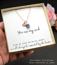 Personalize gift for her January birthday Best Friend Necklace | Etsy Unbiological Sister Necklace, Birthday Gift Boxes, November Birthday Gifts, Birthstone Gems, Raw Stone Jewelry, Sapphire Birthstone, Crystals Necklace, Expecting Mom Gifts, November Birthday