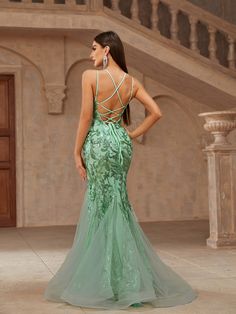 romildi Sequin Spaghetti Strap Dress, Elegant Backless Flared Cut Even – Moxge&Romildi Embellished Spaghetti Strap Dresses For Banquets, Green Strapless Mermaid Dress For Party, Strapless Green Mermaid Party Dress, Strapless Green Mermaid Dress For Party, Green Spaghetti Strap Evening Dress For Prom, Spaghetti Strap Mermaid Dress For Prom Evening, Evening Mermaid Dress With Spaghetti Straps For Prom, Prom Season Mermaid Dress With Sequins And Sweetheart Neckline, Green Evening Gown With Spaghetti Straps