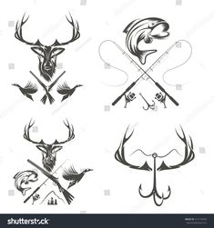 an image of different types of deer and antelope head tattoos on white paper