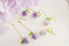 Summer purple  hydrangea earrings cute  earrings floral earrings kawaii earrings statement earrings Very cute and unique handmade earrings for your summer@! size :  length 6cm /2cm                              width 2.5cm           lotus and leaves: Arylic  Hook: 18k gold plated Hydrangea Earrings, Earrings Cottagecore, Purple Hydrangea, Earrings Kawaii, Unique Handmade Earrings, Kawaii Earrings, Hydrangea Purple, Earrings Cute, Earrings Statement