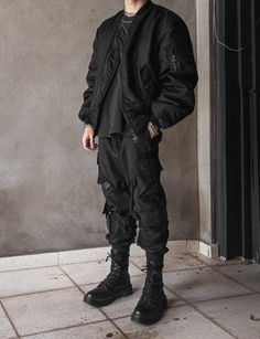 Tech Wear Aesthetic Outfits, Men Outfits Techwear, Mens Techwear Aesthetic, Black Tech Outfit, Men’s Cyberpunk Outfit, Tactical Wear Aesthetic Men, Techwear Outfits Aesthetic, Techwear Men Outfit Aesthetic, Male Combat Outfit