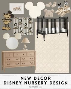 a baby's nursery room with mickey mouse decorations