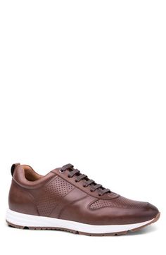 A sneaker sole grounds this handsome lace-up in sporty style, while burnished Italian leather with breathable perforations gives it a refined look. Lace-up style Removable OrthoLite® cushioned insole Leather upper and lining/rubber sole Imported Men's Shoes Gentleman Shoes, Luxury Sneakers, Cole Haan Zerogrand Oxford, Sporty Style, Mens Shoes Sneakers, Chestnut, Italian Leather, New Shoes, Casual Sneakers