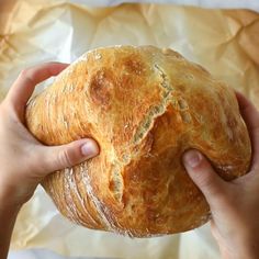 a person holding a loaf of bread in their hands