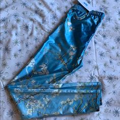 Bnwt Yoga Pants. Blue With White Cherry Blossoms. Run A Bit Small. Blue Printed Bottoms For Loungewear, Printed Blue Bottoms For Loungewear, Blue Printed Loungewear Bottoms, Stretch Light Blue Leggings For Spring, Blue Floral Print Loungewear Pants, Blue Floral Print Pants For Loungewear, Blue Full-length Pants For Spring, Blue Fitted Pants For Spring, Fitted Blue Pants For Spring