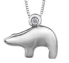 Sterling Silver Canadian Diamond Polar Bear Pendant Necklace. Bear Pendant, Diamond Pendant Necklace, Sterling Silver Chain, Polar Bear, Chain Lengths, Chain Length, Sterling Silver Chains, Silver Chain, Diamond Necklace