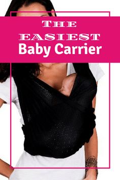 a woman wearing a baby carrier with the words the fastest baby carrier on it's chest