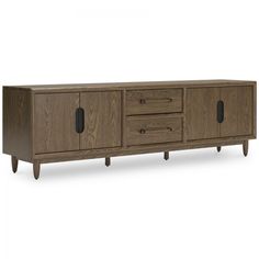 the sideboard is made from wood and has three doors on one side, two drawers on