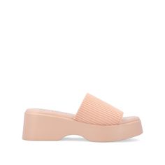 Rushing out the door in style is easy with this cute slip-on sandal. • Open-Toe • Sandal • Slip-On • 4 mm Tru Comfort Foam™ Insole • 2 1/4- in Platform Heel • Fabric All measurements are approximate and were taken using a size 6. Please note measurements may vary slightly by size. Beige Slip-on Platform Slippers For Vacation, Slip-on Synthetic Open Toe Platform Slippers, Platform Slip-on Sandals With Open Toe, Beige Platform Slip-on Sandals, Beige Synthetic Slip-on Sandals, Platform Heel, Platform Sandals Heels, Open Toe Sandals, Journee Collection