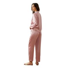 With a timeless design and comfortable fit, these silk pajama pants are suitable for everyday wear, adjusting to different seasons and climates. Whether you wear them for a restful night's sleep or as loungewear during the day, these washable silk pajama pants are a versatile and convenient option. Casual Silk Sleepwear For Pajama Party, Silk Casual Sleepwear For Pajama Party, Silk Sleepwear For Pajama Party, Elegant Solid Color Sleepwear With Relaxed Fit, Elegant Solid Color Relaxed Fit Sleepwear, Pink Relaxed Fit Pants For Relaxation, Relaxed Fit Pink Pants For Relaxation, Elegant Relaxed Fit Sleepwear Long Pants, Silk Sleepwear For Loungewear In Relaxed Fit