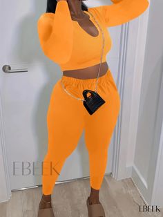 Ebeek - Chic Coordinated Ensemble: Trendy Two-Piece Set with Short Sleeve Crop Top and Skinny Pants, Womens Fashion Attire Short Sleeve Crop Top, Pants Outfits, Fashion Attire, Pants Womens, Short Sleeve Cropped Top, Pants Outfit, Knit Fabric, Style Casual, Care Instructions