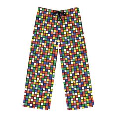 "Enjoy our super-popular Rubik's Cube pattern on these pajama pants!    Made of 100% polyester jersey knit fabric - a silky smooth choice that, along with the relaxed fit, helps anyone feel at ease. \\n\\n.: 100% polyester\\n.: Light fabric (6 oz/yd² (203 g/mn.: Relaxed comfort fit\\n.: Back elastic and a black drawstring tie\\n.: White seam thread\\n.: Sewn-in care label ABOUT THE COOL CUBE MERCH SHOP - https://www.etsy.com/shop/CoolCubeMerch If you are looking for a fun Rubik's Cube shirt, Rub Comfortable Multicolor Bottoms For Loungewear, Casual Relaxed Fit Pants For Bedtime, Casual Relaxed Fit Bedtime Pants, Multicolor Elastic Waistband Sweatpants For Loungewear, Multicolor Cotton Bottoms For Pajama Party, Casual Loungewear Pants With All Over Print, Casual All Over Print Pants, Multicolor Relaxed Fit Bottoms For Pajama Party, Multicolor Bottoms For Sleepover