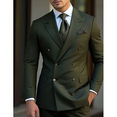 Category:Suits; Embellishment:Pocket; Season:Spring, Fall, Winter, Summer; Fabric:TR; Front Closure:Double-Breasted Buttons; Style:Business,WorkWear; Includes:Pants,Jacket; Occasion:Wedding; Fit Type:Slim Fit; Jacket Buttons:Double Breasted Six-buttons; Jacket Pockets:Straight Flapped; Pattern:Solid Colored; Neckline:Peak; Listing Date:10/13/2023; Production mode:External procurement; Pant Length:; Pants Waist:; Shoulder Width:; Sleeve Length:; Bust:; Height:null; Weight (kg):null; Hips:null; Cl Six Button Suit Men, White And Green Suit, Mens Suits Wedding, Best Wedding Suits, Official Dresses, Cheap Suits, Mens Kurta Designs, Italian Suit, Wedding Suits Groom