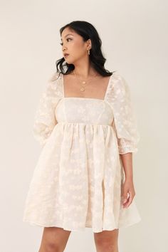 Baby Breath Babydoll Dress – Wild Rina Cream Babydoll Dress, Puff Sleeve Pink Dress, Casual Bride Dress, Cute Babydoll Dress, Baby Doll Dresses For Women, Baby Doll Dress Outfit, Babydoll Dress Aesthetic, Field Proposal, Baby Doll Dress For Women