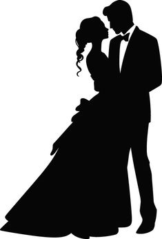 a silhouette of a bride and groom holding each other