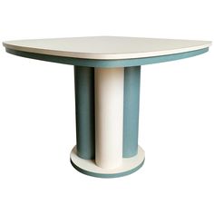 a white and blue table with two columns on the top, against a white background