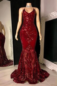 To be the focus in your prom party? You need to have this Gorgeous Halter V-Neck Sleeveless Mermaid Prom Dresses Sequins Long at ballbella, shipping worldwide, customize service available. Burgundy Mermaid Prom Dress, Sleeveless Prom Dress, Prom Dress Mermaid, Burgundy Evening Dress, Mermaid Sequin, Dress Mermaid, Prom Dresses Sleeveless, Looks Party, Prom Dress Inspiration