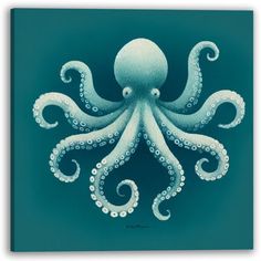 an octopus painting on a blue background