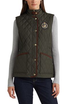 Lauren Ralph Lauren Quilted Crest Vest | Nordstrom Equestrian Outfits, Outerwear Vest, Quilted Vest, Vest Outfits, Thanksgiving Outfit, Playing Dress Up, Style Board, Outerwear Women, Lauren Ralph Lauren