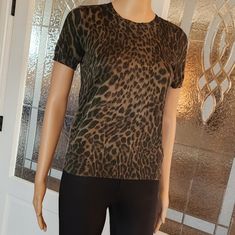 Ralph Lauren Top Leopard Print Short Sleeves Soft & Sexy Hand Wash Nwt Sz Sm Excellent Condition Ralph Lauren Fitted Tops For Workwear, Fitted Black Ralph Lauren Top, Ralph Lauren Fitted Workwear Tops, Ralph Lauren Top, Leopard Print Shorts, Leopard Print Top, Lauren Green, Ralph Lauren Tops, Print Top