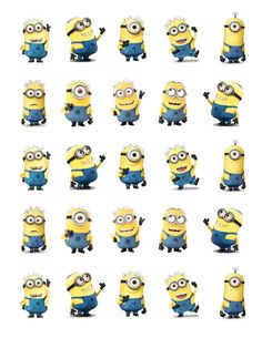 a bunch of minion with different expressions on their face and body, all in different poses