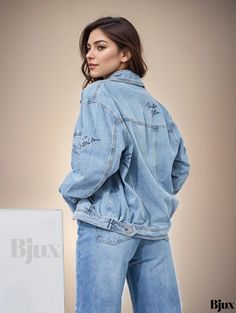 Bjux - Womens Blue Embroidered Denim Jacket with Long Sleeves and Lapel Collar - Non-Stretch Washed Denim Coat for Stylish Decor Denim Clothing Relaxed Fit Embroidered Denim Outerwear, Embroidered Denim Outerwear With Relaxed Fit, Casual Embroidered Denim Outerwear, Embroidered Denim Blue Outerwear, Embroidered Denim Jacket With Relaxed Fit, Medium Wash Embroidered Denim Outerwear, Embroidered Denim Outerwear In Medium Wash, Embroidered Denim Outerwear In Dark Wash, Low Rise Baggy Jeans