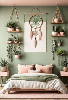 30 Chic Sage Green And Blush Bedroom Ideas Girls Bedroom Green, Sage Bedroom, Blush Bedroom, Boho Style Bedroom, Bohemian Bedroom Decor, Boho Bedroom Decor, Boho Dekor