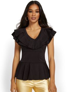 Ruffled Top, Peplum Hem, Petite Fashion, Ruffle Top, Cinched Waist, A Skirt, Peplum Top, Perfect Fit, Short Sleeves