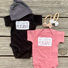 Our 100% cotton "Don't Touch Me Peasant Top" a funny tee for your little one! In pink or black, your son or daughter could rock this tee! Fun Black Tops For Playtime, Playful Black Tops For Playtime, Funny Black Tops For Gender Reveal, Black Family Matching T-shirt For Playtime, Take Me To My Aunt You Peasant Onesie, Playful Cotton T-shirt For Gender Reveal, Funny Onesies, Dont Touch Me, Dont Touch