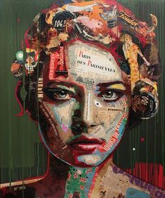 a woman's face with many different things on her head and the word love is written