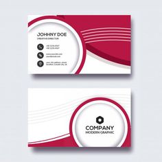 two business cards with red and white circles on the front, one has a circular logo