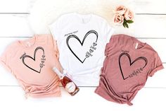 Short Sleeve Top With Heart Graphic For Mother's Day, Short Sleeve Shirt With Heart Graphic For Mother's Day, Mother's Day Short Sleeve T-shirt With Heart Print, White Shirt With Heart Graphic As Gift, Short Sleeve T-shirt With Heart Print For Mother's Day, Family Matching Short Sleeve Tops With Heart Graphic, White Shirt With Heart Graphic For Mother's Day, Mother's Day Heart Print Short Sleeve T-shirt, Family Matching Short Sleeve T-shirt With Heart Graphic