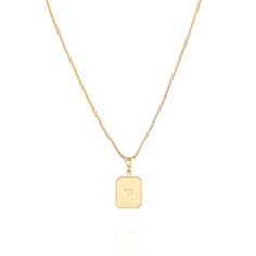 Vintage Chai Necklace Classic Rectangular Initial Necklace, Rectangular Pendant Necklace With Box Chain, Rectangular Box Chain Necklace In Yellow Gold, Yellow Gold Necklace With Rectangular Pendant And Box Chain, 14k Gold Necklace With Rectangular Pendant And Box Chain, Classic Yellow Gold Charm Necklace With Rectangular Pendant, Rectangular 14k Gold Necklace With Delicate Chain, Rectangular Box Chain Necklace For Gift, Rectangular Box Chain Necklace As Gift