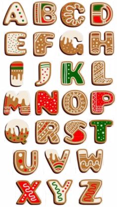 the alphabet is made up of cookies and decorated with different designs on it's sides