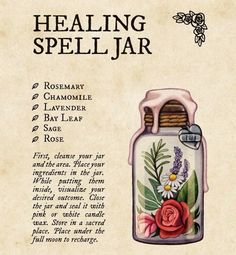 Learning Witchcraft, Healing Spell Jar, Sleepover Stuff, Healing Spell, Wicca Recipes, Spell Bottles, Witch Things, Potions Recipes, Witch Rituals