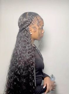 #blackgirl #blackgirlhair #blackgirlhairinspo #aesthetic #hairinspo #hair #hairstyles #blackgirlhairstyles #blackwomen #braidedhairstyles #braidinspiration Hairstyle Ideas With Extensions, Two Braid With Weave In The Back, Two Braids With Curls In The Back, 9th Grade Hairstyles Black, Dope Hairstyles Black Women, Cute Weave Hairstyles For Black Women, 8th Grade Graduation Hairstyles, Bundles Hairstyles Black Women