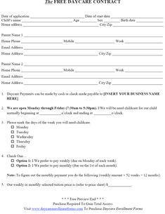 an application form for the parent and child's contact to their business or company