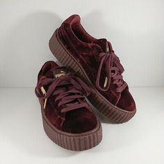 Comfortable Lace-up Winter Sneakers, Winter Casual Platform Sneakers, Winter Low-top Platform Sneakers, Casual Winter Platform Sneakers, Dark Purple Sneakers, Velvet Creepers, Puma Creepers, Puma Fenty, Pretty Shoes Sneakers