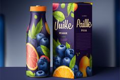 an image of a juice box with blueberries and oranges on the front side