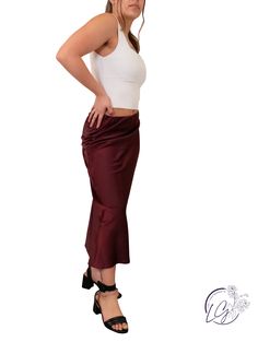 Solid Satin Midi Skirt Fabric: 100% Polyester Stretch Satin Flared Skirt Bottoms, Satin Midi Skirt For Date Night, Satin Flared Skirt For Night Out, Stretch Satin Skirt For Night Out, Stretch Satin Skirt, Chic Stretch Satin Skirt, Stretch Satin Midi Skirt, Satin Stretch Midi Skirt, Stretch Satin Lined Skirt