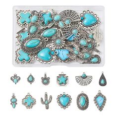 PRICES MAY VARY. Package Include: You will receive 24pcs of turquoise charm pendants in 8 styles, 2pcs/style, you don't worry about being unable to make a pair of accessories. Sufficient quantity and special design are enough to meet your various jewelry DIY needs. Premium Material: Our product are made of high quality synthetic turquoise and alloy material, which is sturdy and durable, with a exquisite workmanship and bright and unique gem green, not easy to break and not out of date, will make Diy Jewelry Set, Cross Heart, Turquoise Charm, Jewelry Making Charms, Bohemian Earrings, Rhinestone Bead, Resin Beads, Cross Charms, Turquoise Pendant