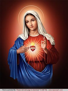 the immaculate mary holding a heart in her hands