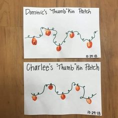 two pieces of paper taped to each other with oranges on them and the words charlotte's thumb thinn patch